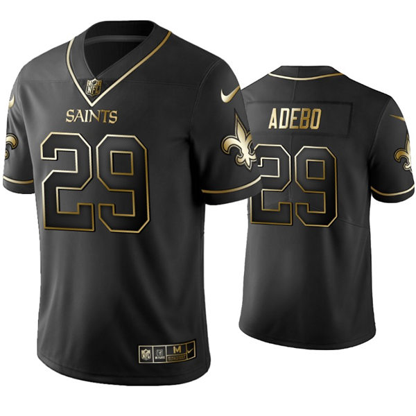 Mens New Orleans Saints #29 Paulson Adebo Nike Black Golden Edition Vapor Limited Jersey