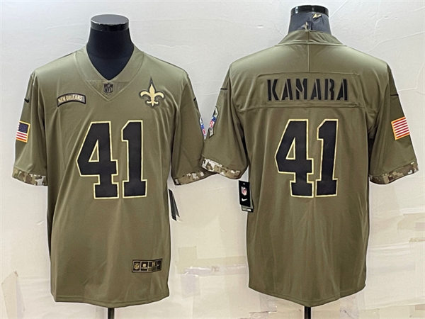 Mens New Orleans Saints #41 Alvin Kamara Olive 2022 Salute To Service Limited Jersey