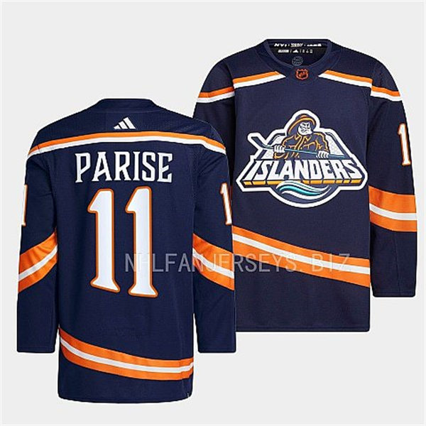 Mens New York Islanders #11 Zach Parise Navy 2022 Reverse Retro Primegreen Jersey 