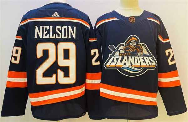 Mens New York Islanders #29 Brock Nelson Navy 2022 Reverse Retro Primegreen Jersey 