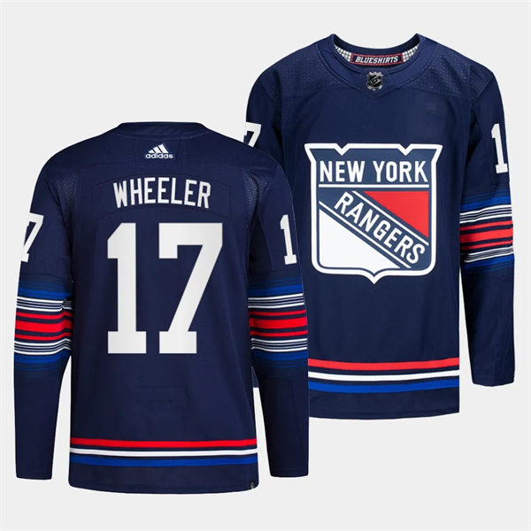 Mens New York Rangers #17 Blake Wheeler 2023-24 Navy Alternate Premier Jersey 
