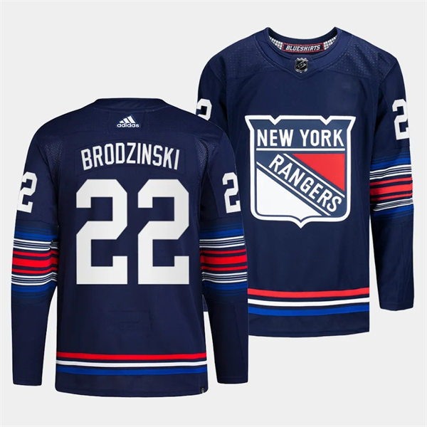 Mens New York Rangers #22 Jonny Brodzinski 2023-24 Navy Alternate Premier Jersey 