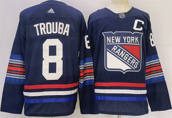 Mens New York Rangers #8 Jacob Trouba 2023-24 Navy Alternate Premier Jersey 