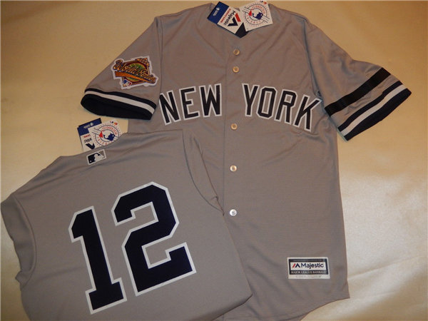 Mens New York Yankees #12 WADE BOGGS Grey Mitchell & Ness Cooperstown 1996 World Series Game Jerseys