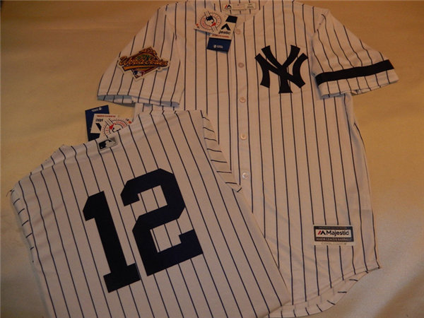 Mens New York Yankees #12 WADE BOGGS White Pinstripe Mitchell & Ness Cooperstown 1996 World Series Game Jerseys