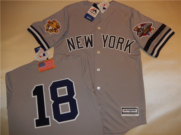 Mens New York Yankees #18 SCOTT BROSIUS Grey Majestic Cooperstown 2001 World Series GAME Baseball Jersey