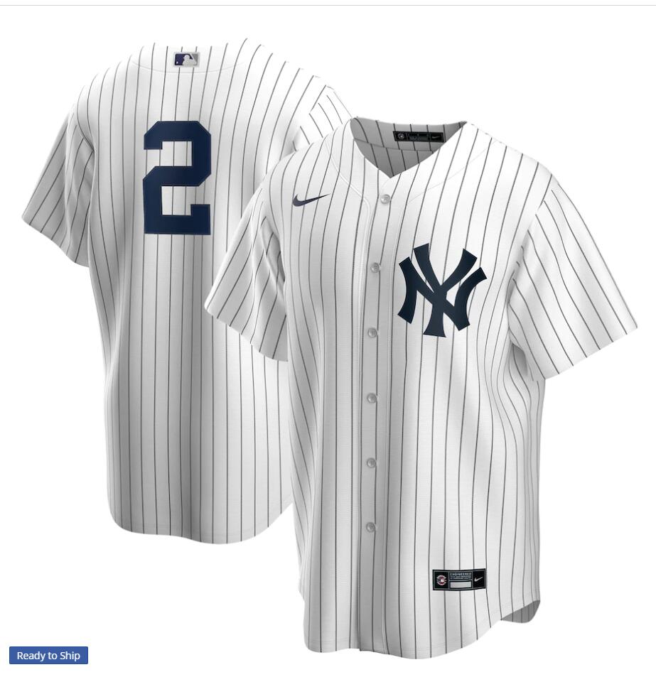 Mens New York Yankees #2 Derek Jeter Jeter Nike White Cool Base Baseball Jersey