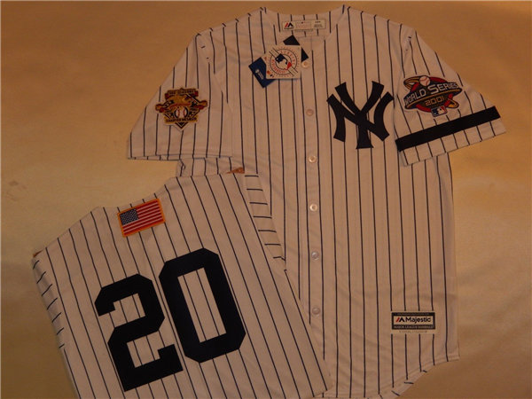 Mens New York Yankees #20 JORGE POSADA White Pinstripe Majestic Cooperstown 2001 World Series GAME Baseball Jersey