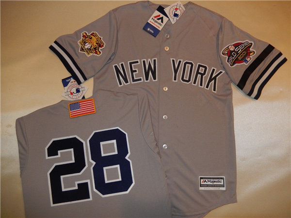 Mens New York Yankees #28 DAVID JUSTICE Grey Majestic Cooperstown 2001 World Series GAME Baseball Jerseys