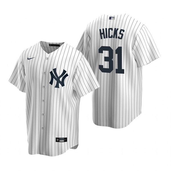 Mens New York Yankees #31 Aaron Hicks Nike White Home with Name Cool Base Player Jersey