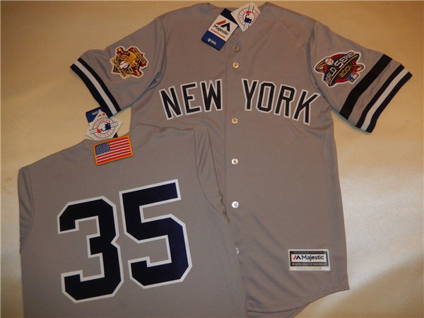Mens New York Yankees #35 MIKE MUSSINA Grey Majestic Cooperstown 2001 World Series GAME Baseball Jerseys
