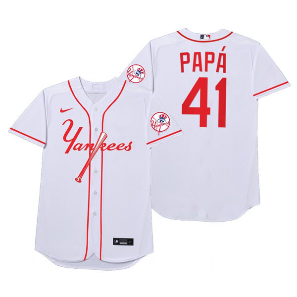 Mens New York Yankees #41 Miguel Andujar Nike White 2021 Players' Weekend Nickname Papa Jersey