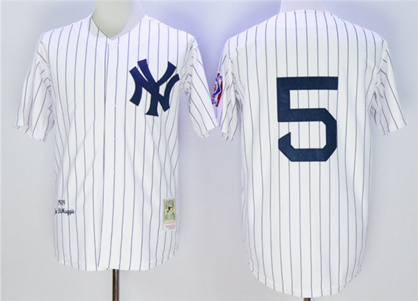 Mens New York Yankees #5 Joe DiMaggio White 1939 Mitchell & Ness Cooperstown Collection Throwback Jerseys
