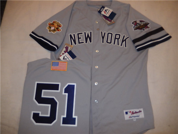 Mens New York Yankees #51 BERNIE WILLIAMS Gray Majestic Cooperstown 2001 World Series GAME Baseball Jerseys