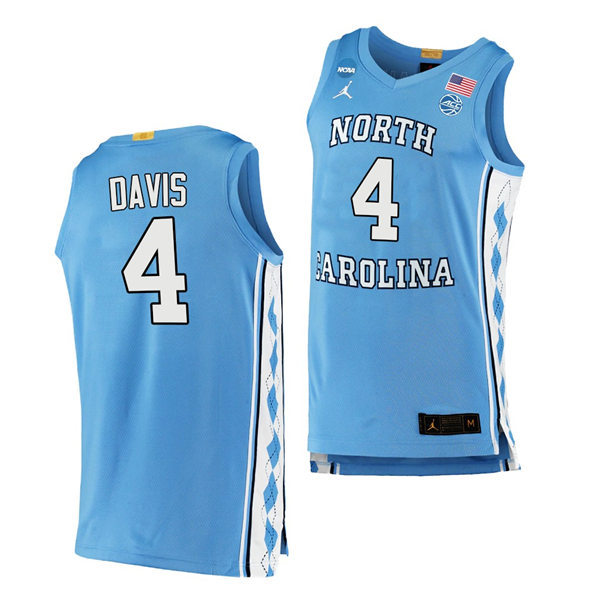 Mens North Carolina Tar Heels #4 R.J. Davis Carolina Blue ACollege Baseketball Game Jersey