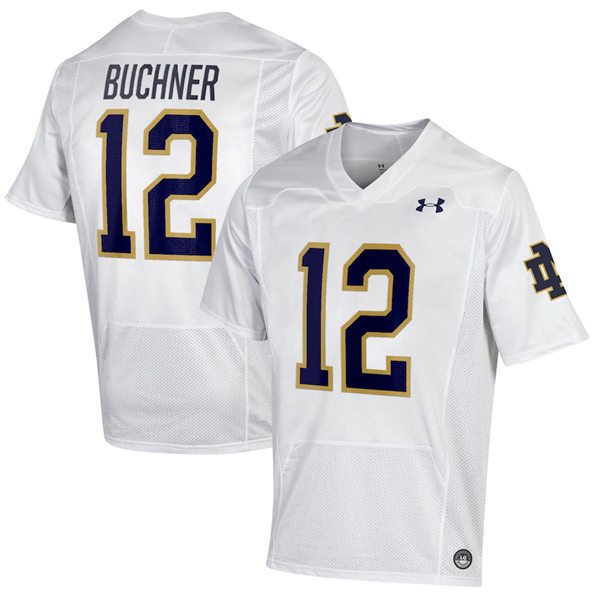 Mens Notre Dame Fighting Irish #12 Tyler Buchner White With Name College Football Jersey 