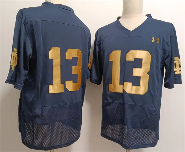 Mens Notre Dame Fighting Irish #13 CJ Carr  Navy 2024 SHAMROCK SERIES Game Jersey 