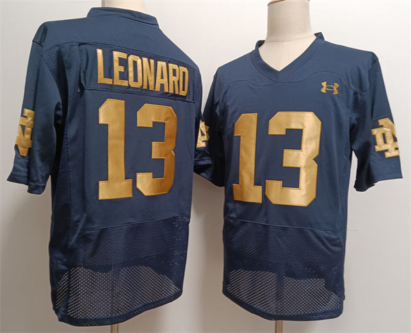 Mens Notre Dame Fighting Irish #13 Riley Leonard Navy with Name 2024 SHAMROCK SERIES Uniform Jersey