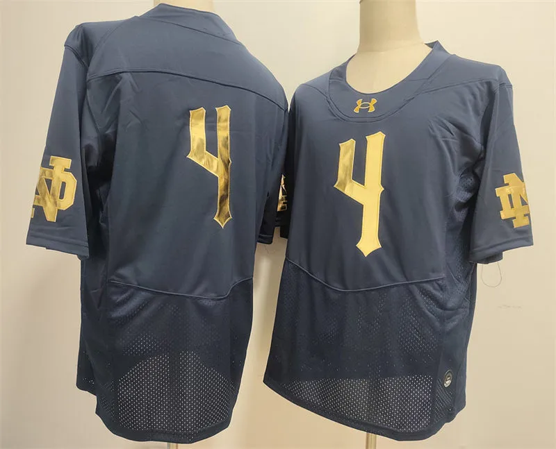 Mens Notre Dame Fighting Irish #4 Jeremiyah Love Navy 2024 Shamrock Series College Football Game Jersey 