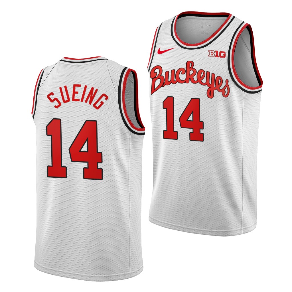 Mens Ohio State Buckeyes #14 Justice Sueing Nike White Turning Back The Clocks 1980'S RETRO Basketball Jersey