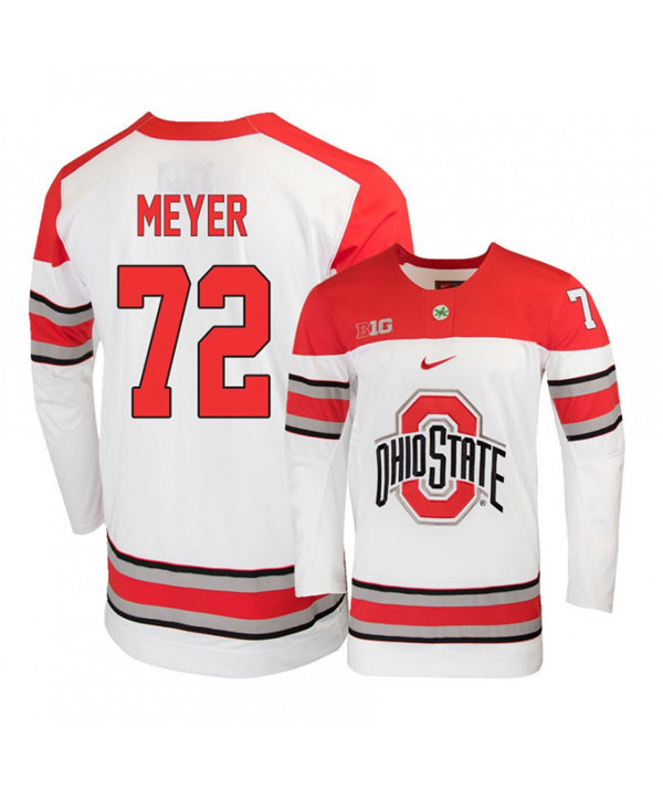 Mens Ohio State Buckeyes #72 Carson Meyer Stitched Nike 2019 White Hockey Jersey 