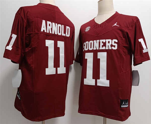 Mens Oklahoma Sooners #11 Jackson Arnold Crimson 2024 SEC Football Game Jersey 