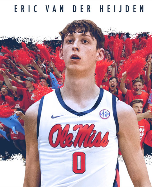 Mens Ole Miss Rebels #0 Eric Van Der Heijden Nike 2020 White Navy Neck Ole Miss College Basketball Jersey