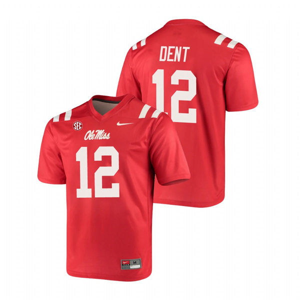 Mens Ole Miss Rebels #12 Kinkead Dent Nike Red College Football Game Jersey