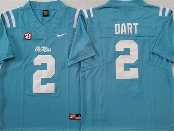 Mens Ole Miss Rebels #2 Jaxson Dart Light Blue F.U.S.E. Limited Football Game Jersey 