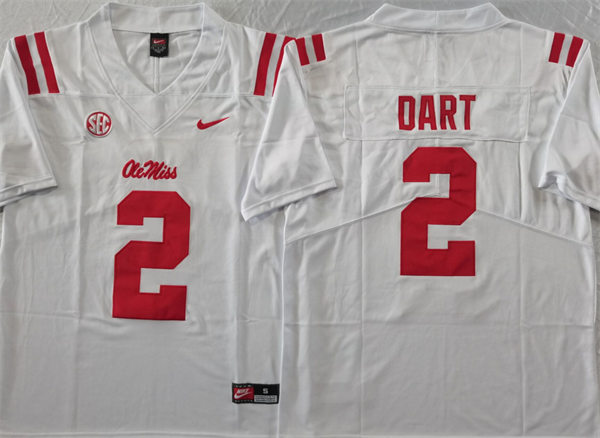 Mens Ole Miss Rebels #2 Jaxson Dart White Red F.U.S.E. Limited Football Game Jersey 