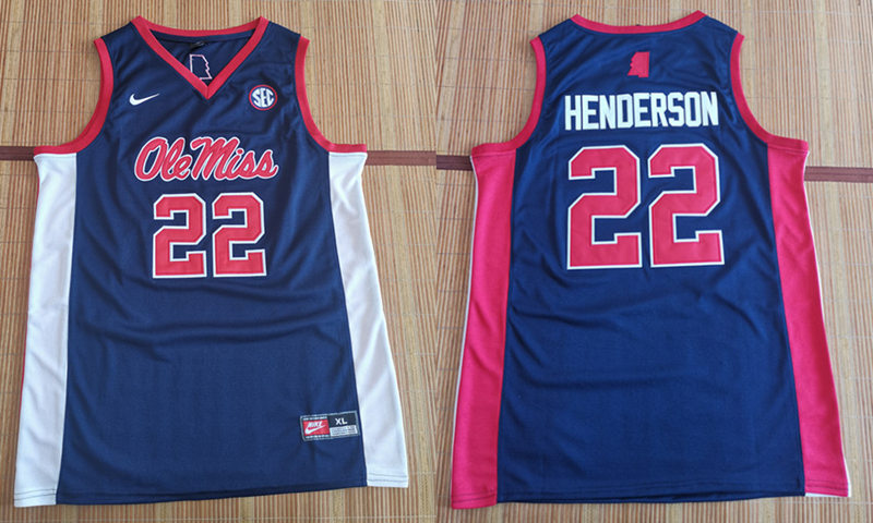 Mens Ole Miss Rebels #22 Marshall Henderson Nike Navy College Basketball Jersey