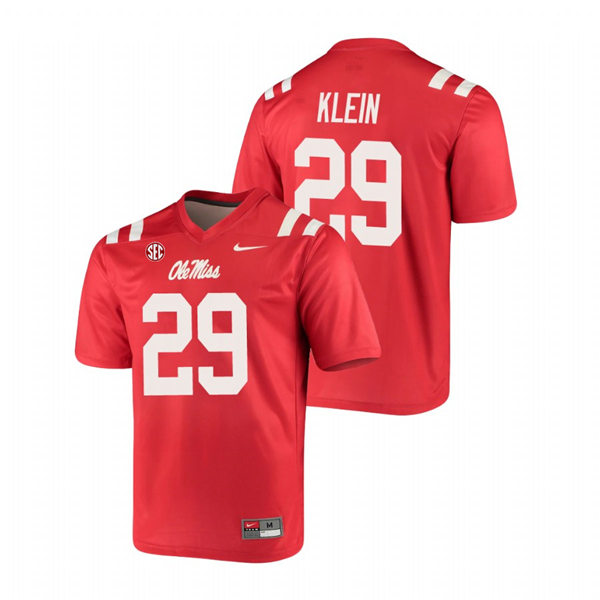 Mens Ole Miss Rebels #29 Campbell Klein Nike Red College Football Game Jersey