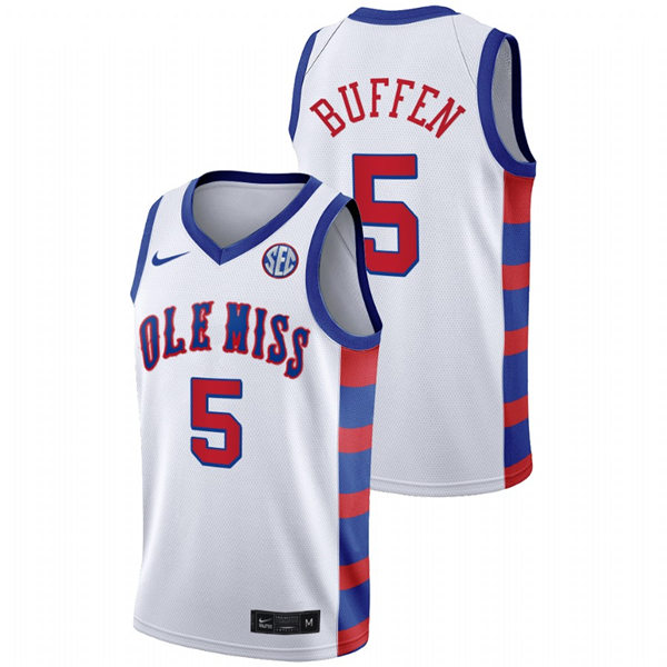 Mens Ole Miss Rebels #5 KJ Buffen Nike 2021 White 20th Anniversary Basketball Jersey