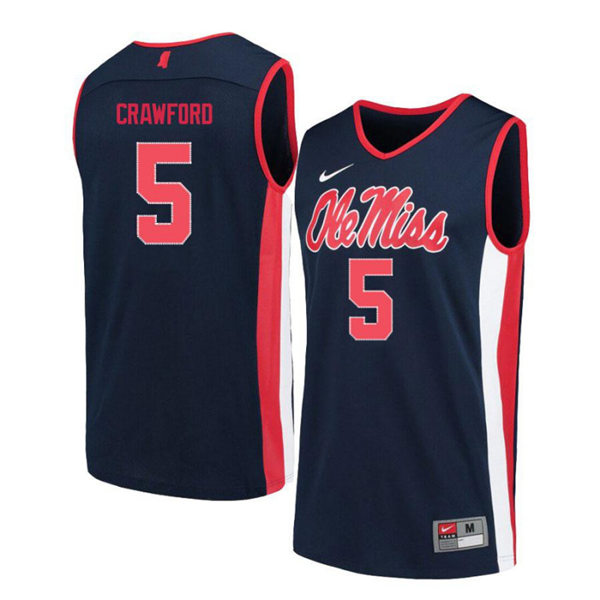 Mens Ole Miss Rebels #5 Markel Crawford Nike Navy College Basketball Jersey
