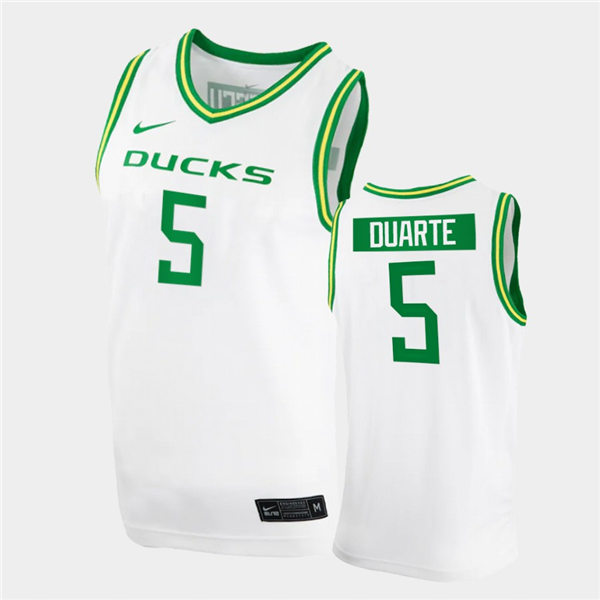 Mens Oregon Ducks #5 Chris Duarte Nike 2020 White Green College Basketball Game Jersey