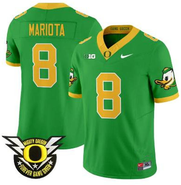 Mens Oregon Ducks #8 Marcus Mariota 2024 GANG GREEN Retro F.U.S.E. Limmited Football Game Jersey 