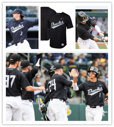Mens Oregon Ducks Custom Tanner Smith Gabe Matthews Josh Kasevich Robert Ahlstrom Brett Walker Nike 2017 Black Ducks Baseball 