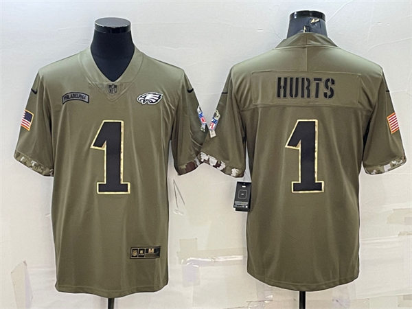 Mens Philadelphia Eagles #1 Jalen Hurts Nike 2022 Salute To Service Limited Jersey - Olive