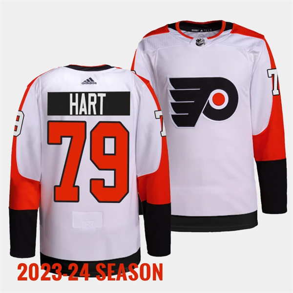 Mens Philadelphia Flyers #79 Carter Hart  2023-24 White Away Jersey 