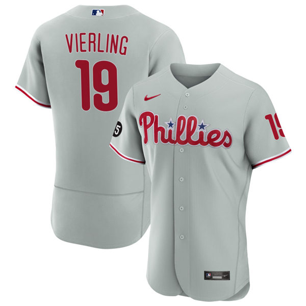 Mens Philadelphia Phillies #19 Matt Vierling Nike Gray Road Flexbase Player Jersey