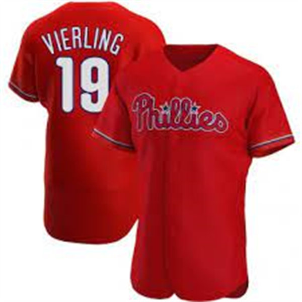 Mens Philadelphia Phillies #19 Matt Vierling Nike Red Alternate Flex base Baseball Jersey