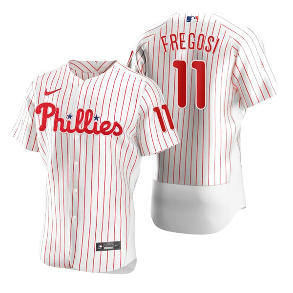 Mens Philadelphia Phillies Retired Player #11 Jim Fregosi Nike White Pinstripe Home Flexbase Jersey