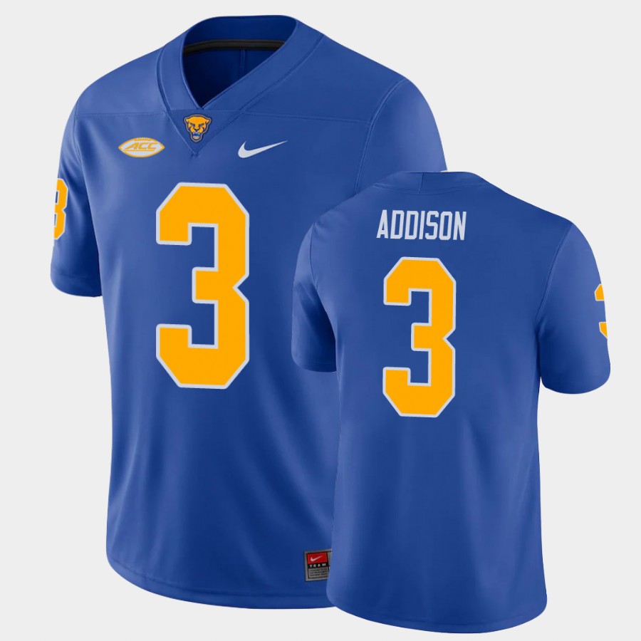 Mens Pittsburgh Panthers #3 Jordan Addison Nike 2020 Royal College Football Game Jersey