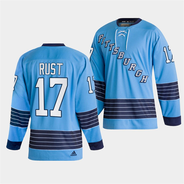 Mens Pittsburgh Penguins #17 Bryan Rust 2022 Light Blue Team Classics Jersey Stitched