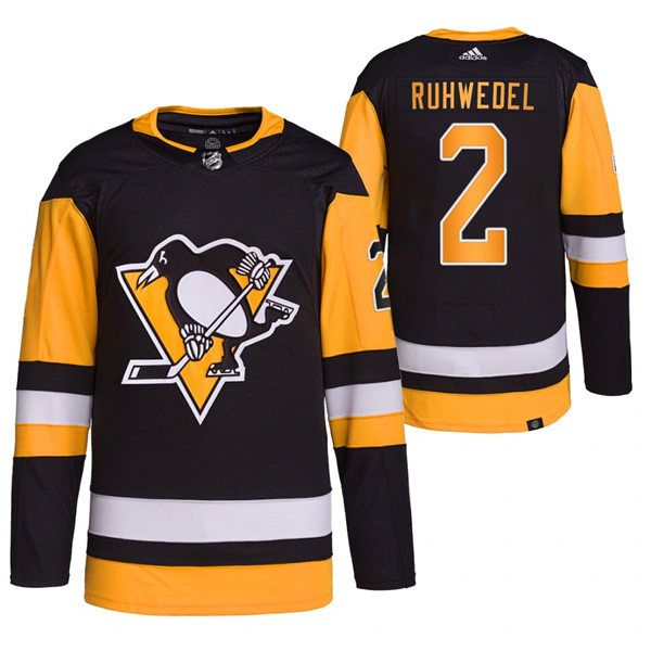 Mens Pittsburgh Penguins #2 Chad Ruhwedel adidas Home Black Player Jersey Stitched