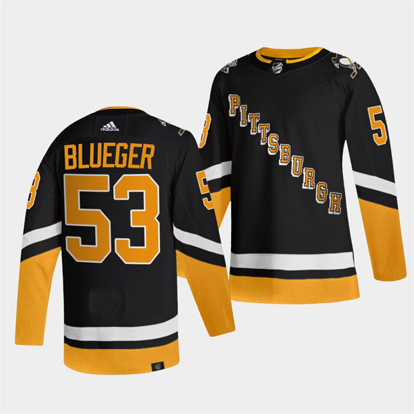 Mens Pittsburgh Penguins #53 Teddy Blueger adidas 2021-22 Black Alternate Throwback Jersey Stitched