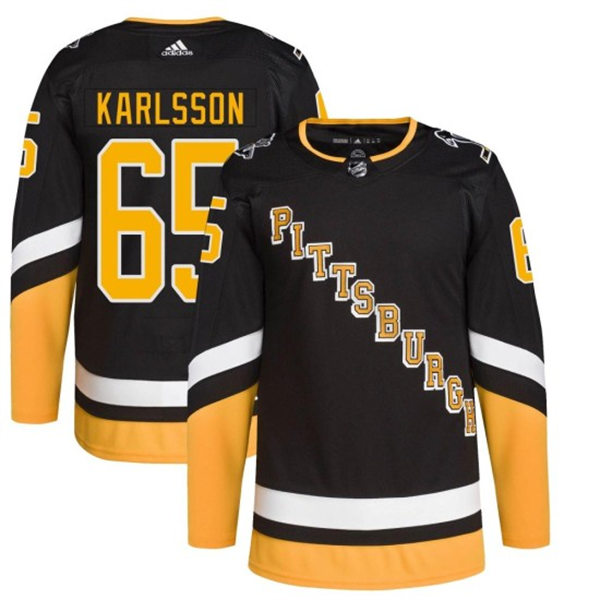 Mens Pittsburgh Penguins #65 Erik Karlsson adidas Black Alternate Throwback Jersey 