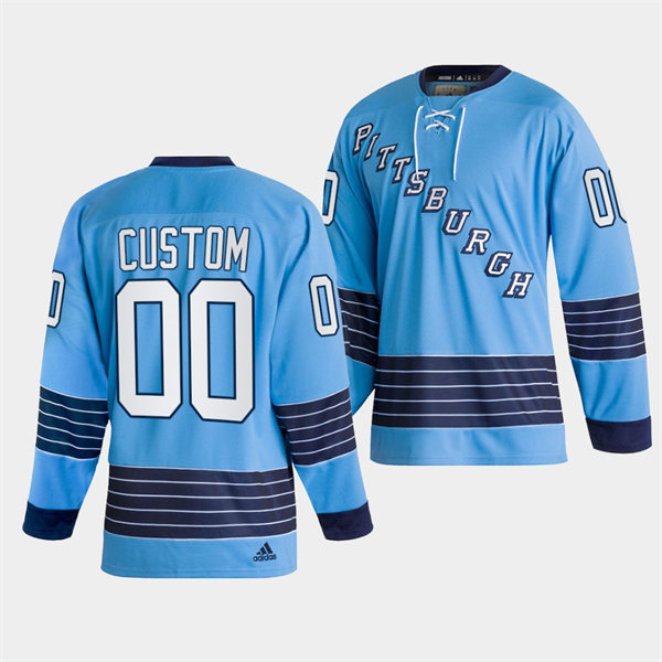 Mens Pittsburgh Penguins Custom 2022 Team Classics Blue Heritage Jersey Stitched