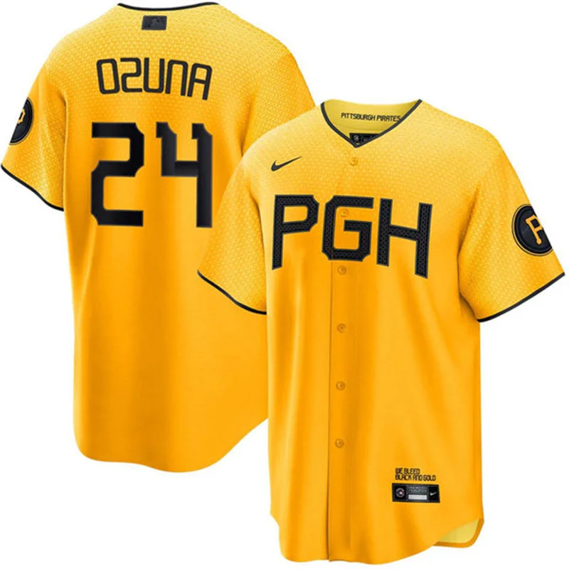 Mens Pittsburgh Pirates #24 Marcell Ozuna Gold City Connect Jersey 