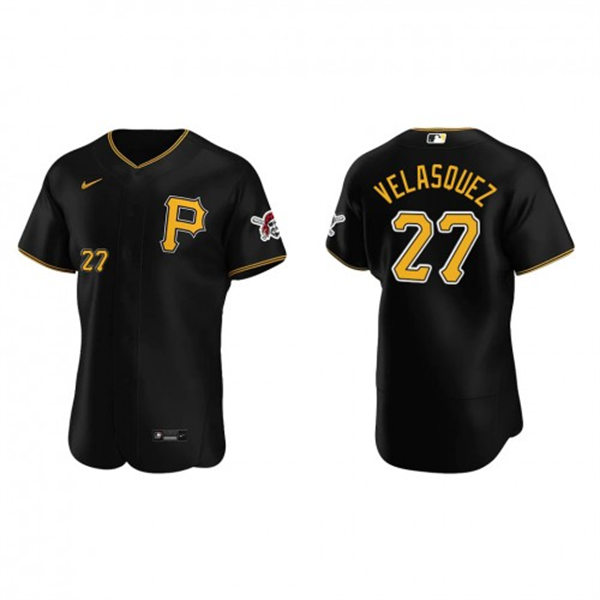 Mens Pittsburgh Pirates #27 Vince Velasquez Nike Black Alternate Team Logo P FlexBase Player Jersey
